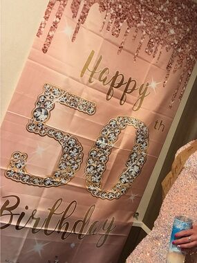 Pink 50th Birthday Backdrop - Happy 50th